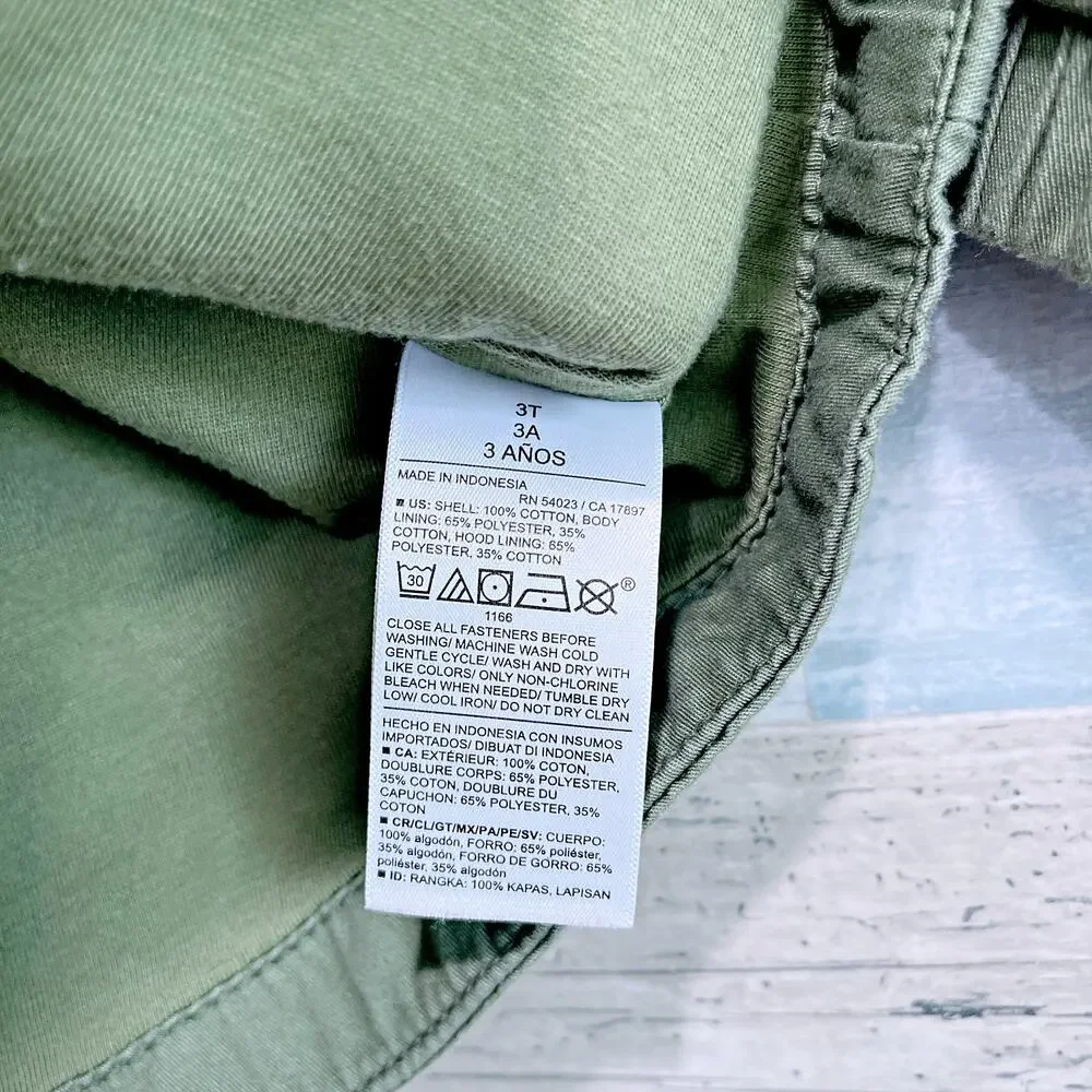 Old Navy Hooded Utility Scout Jacket Green Snap Button Lined Toddler Girl 3T